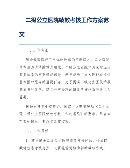 二级公立医院绩效考核工作方案范文