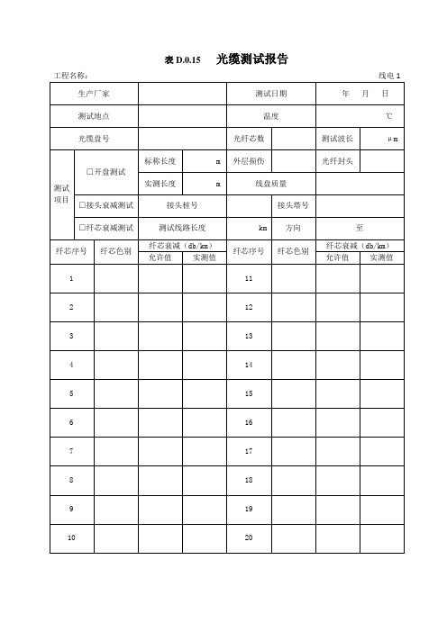 表D.0.15---光缆测试报告