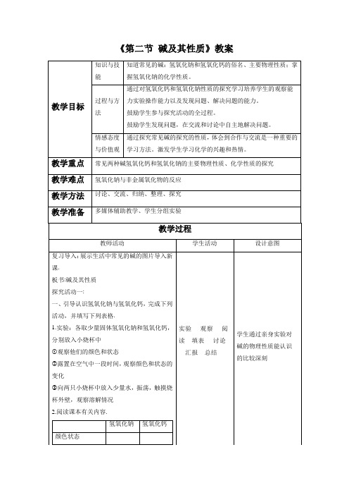 鲁教版九年级化学下册 碱及其性质 教案