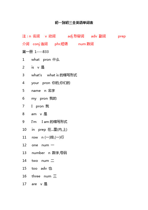 初一到初三全英语单词表(精编版)