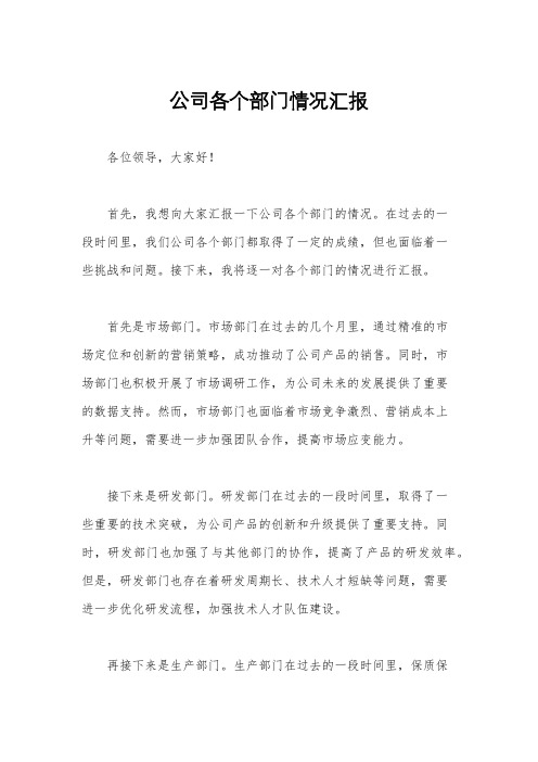 公司各个部门情况汇报