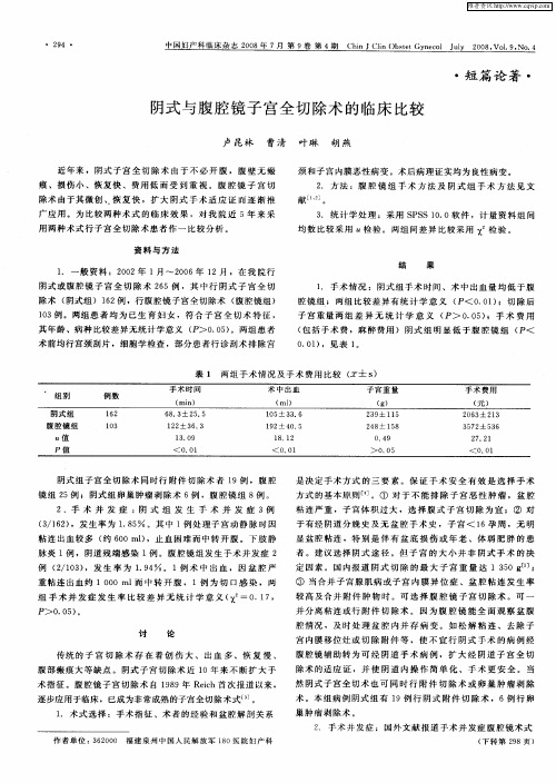 阴式与腹腔镜子宫全切除术的临床比较