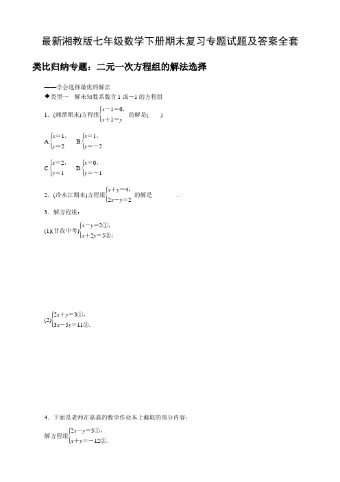 最新湘教版七年级数学下册期末复习专题试题及答案全套