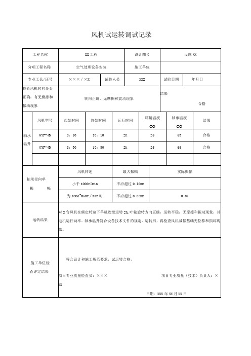 风机试运转调试记录