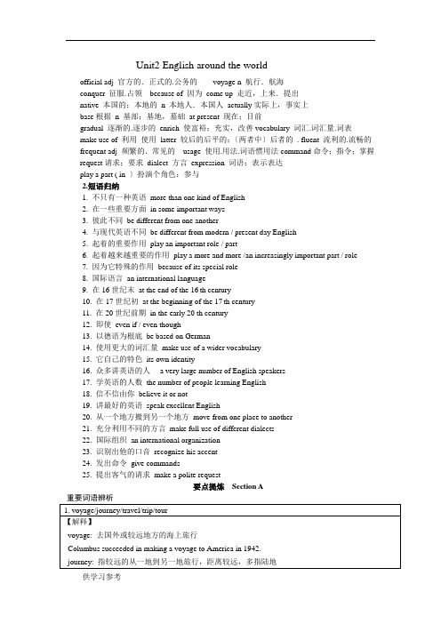 人教版高一英语必修一Unit2知识点梳理及练习