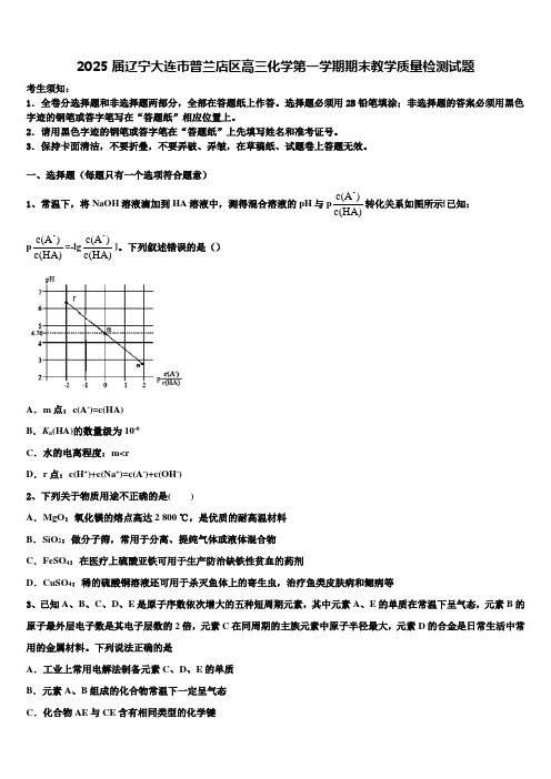 2025届辽宁大连市普兰店区高三化学第一学期期末教学质量检测试题含解析