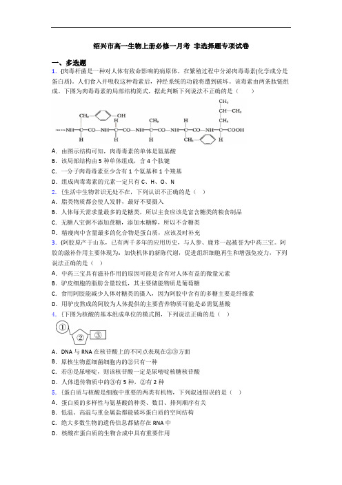 绍兴市高一生物上册必修一月考 非选择题专项试卷