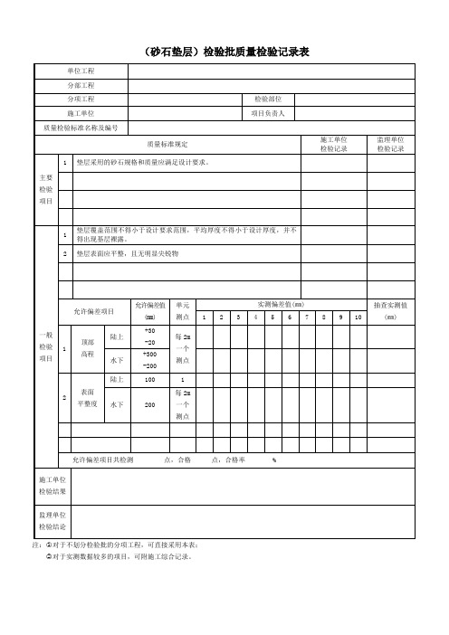 (砂石垫层)检验批质量检验记录表