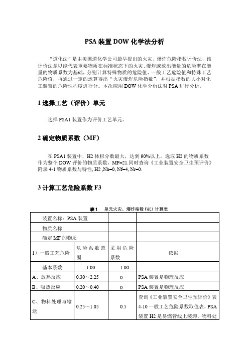 PSA装置DOW化学分析