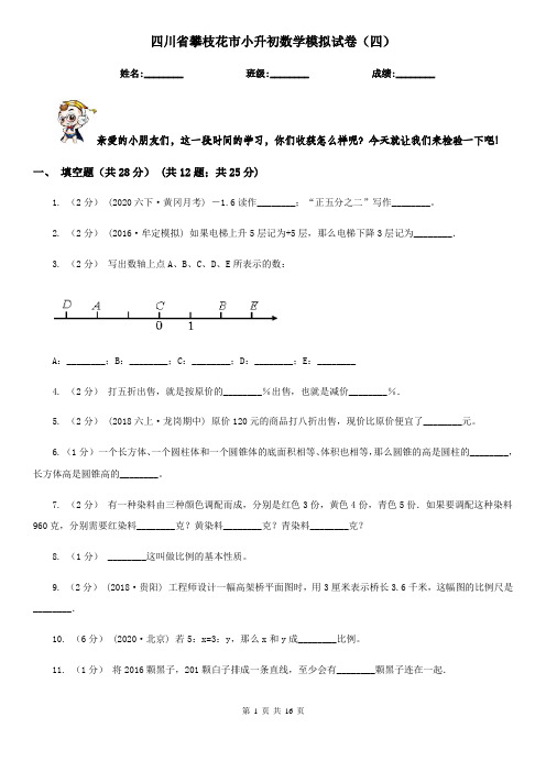 四川省攀枝花市小升初数学模拟试卷(四)