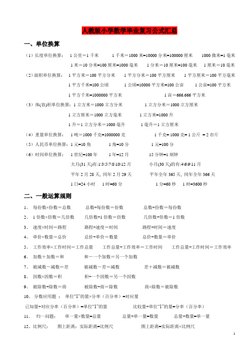 人教版小学数学毕业复习单位换算定理公式汇总