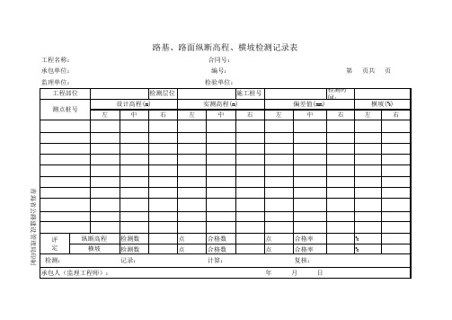 路基、路面纵断高程、横坡检测记录表