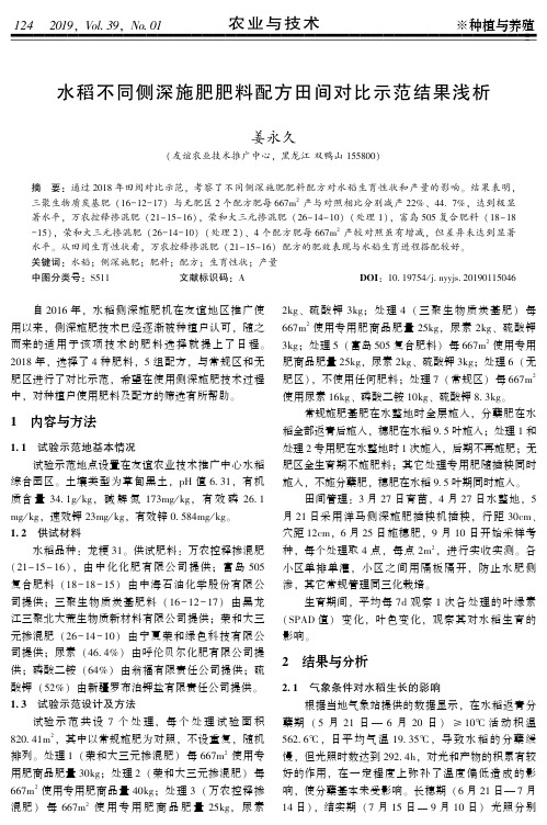 水稻不同侧深施肥肥料配方田间对比示范结果浅析