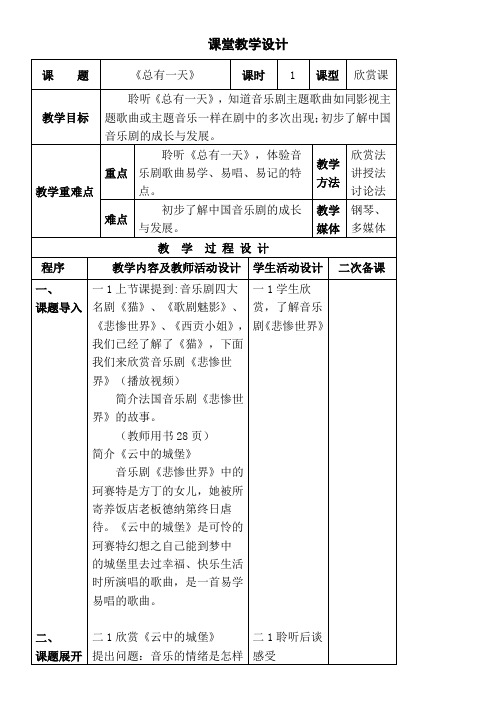 初中音乐人音八年级上册(2023年新编)多彩音乐剧《总有一天》