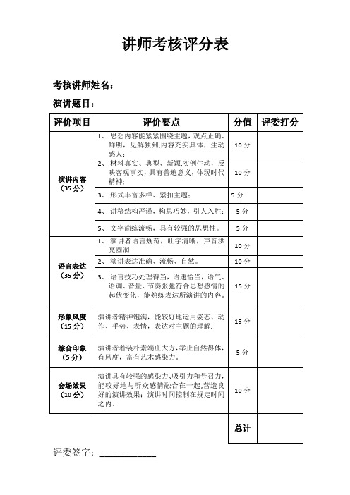 讲师考核评分表