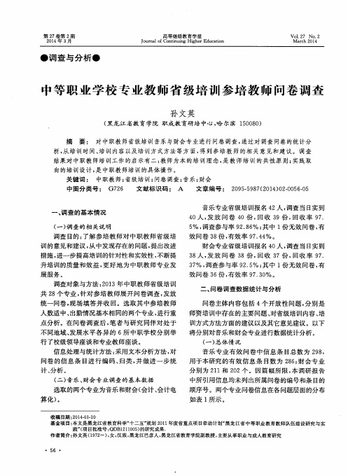 中等职业学校专业教师省级培训参培教师问卷调查