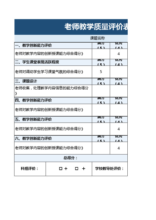 老师教学质量评价表excel模板