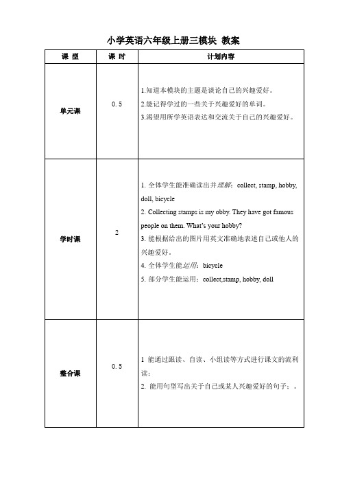 小学英语六年级上册三模块 教案