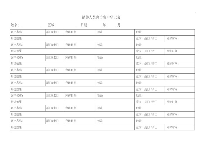 销售人员拜访客户登记表