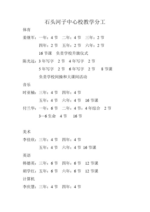 石头河子中心校教学分工  修改