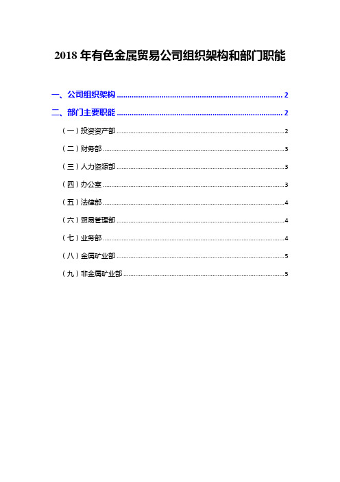 2018年有色金属贸易公司组织架构和部门职能