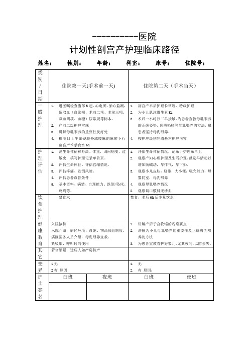 医院计划性刨宫产临床路径