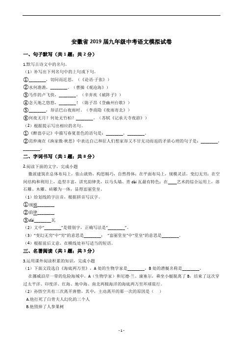 安徽省2019届九年级中考语文模拟试卷