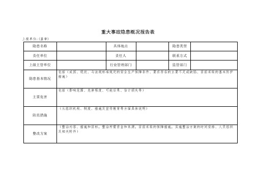 重大事故隐患概况报告表