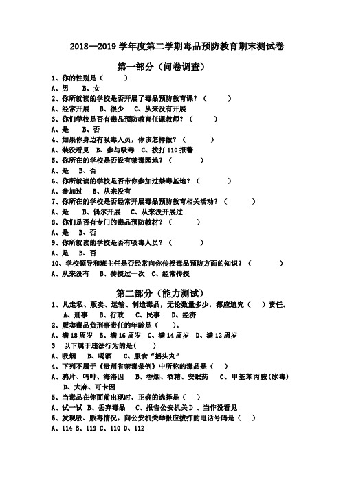 (小学)毒品预防教育模拟测试