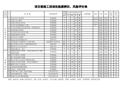 项目部施工现场危险源辨识、风险评价表和重大危险源清单