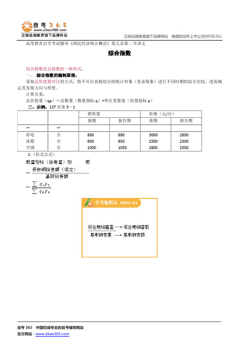 综合指数--高等教育自学考试辅导《国民经济统计概论》第五章第二节讲义