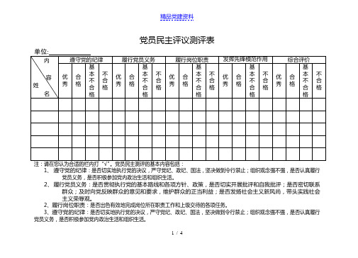 党员民主评议测评表