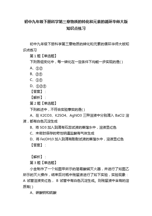 初中九年级下册科学第三章物质的转化和元素的循环华师大版知识点练习