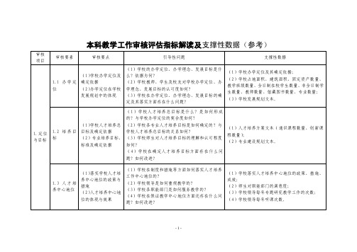 本科教学工作审核评估指标解读及支撑性数据（参考）