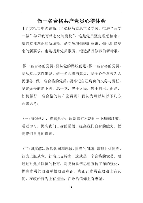 做一名合格共产党员心得体会