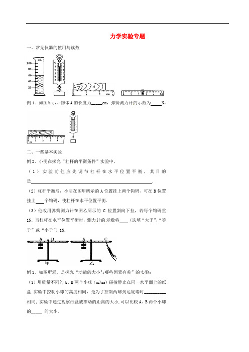 北京市第四中学中考物理冲刺复习 力学实验专题(无答案