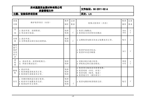 03 设施保养项目表