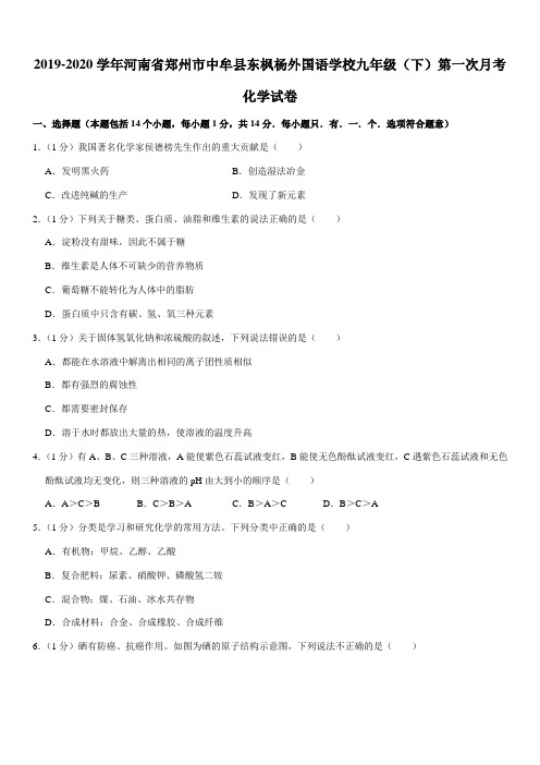 2019-2020学年河南省郑州市中牟县东枫杨外国语学校九年级(下)第一次月考化学试卷