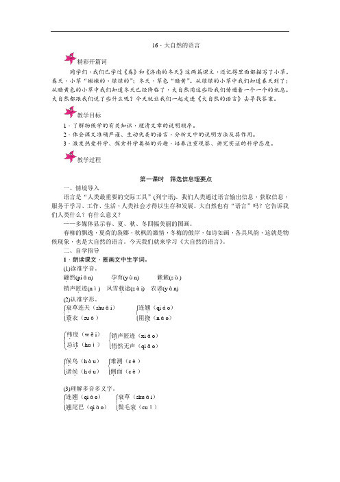 八年级上册语文(人教)导学案 16.大自然的语言
