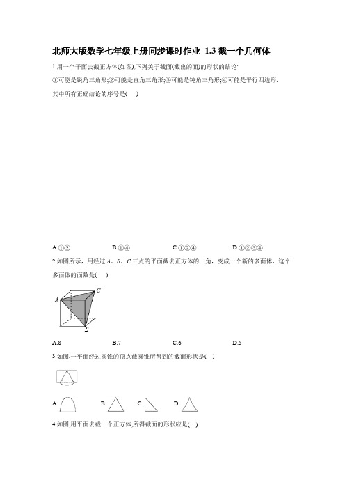 北师大版数学七年级上册 1.3：截一个几何体  同步课时作业