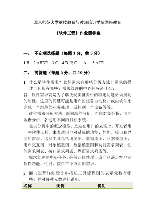 北京师范大学继续教育与教师培训学院网络教育软件工程作业答案