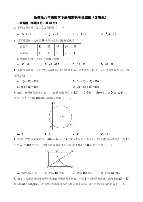 浙教版八年级数学下册期末模考训练题(含答案)