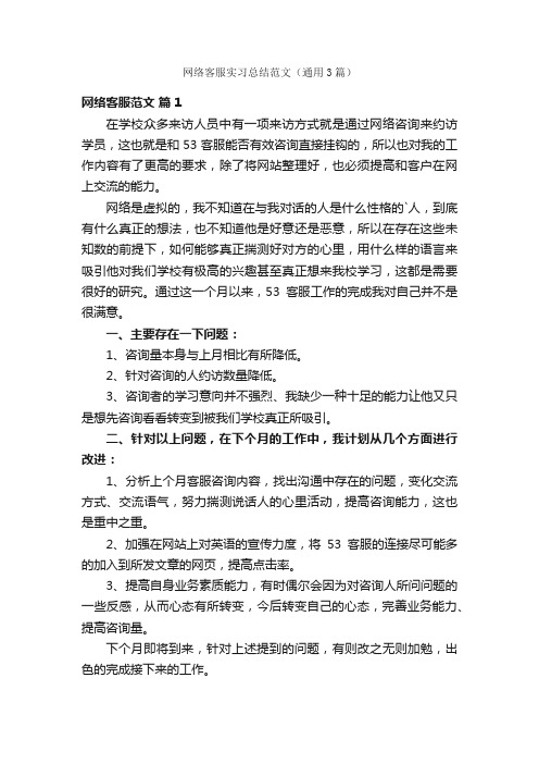 网络客服实习总结范文（通用3篇）