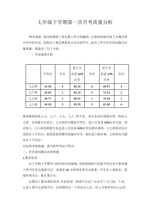 七年级下学期第一月考成绩分析 生物彭晶晶(13)