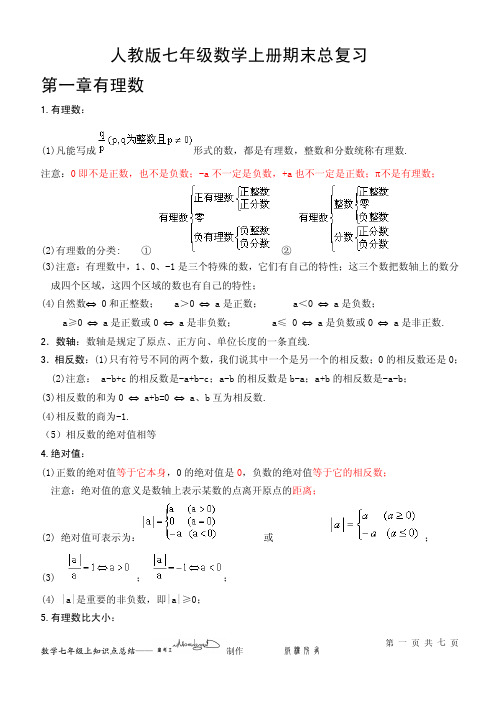 2018人教版七年级数学上册期末复习资料