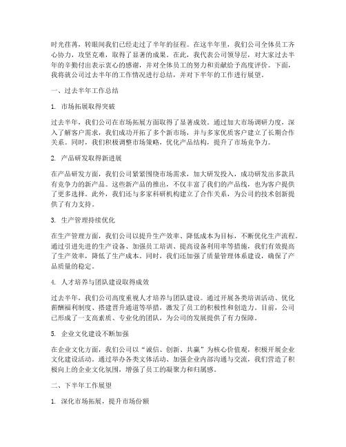 公司半年总结领导发言稿