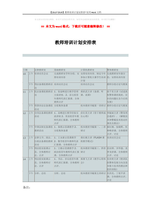 【2018-2019】教师培训计划安排表-实用word文档 (2页)