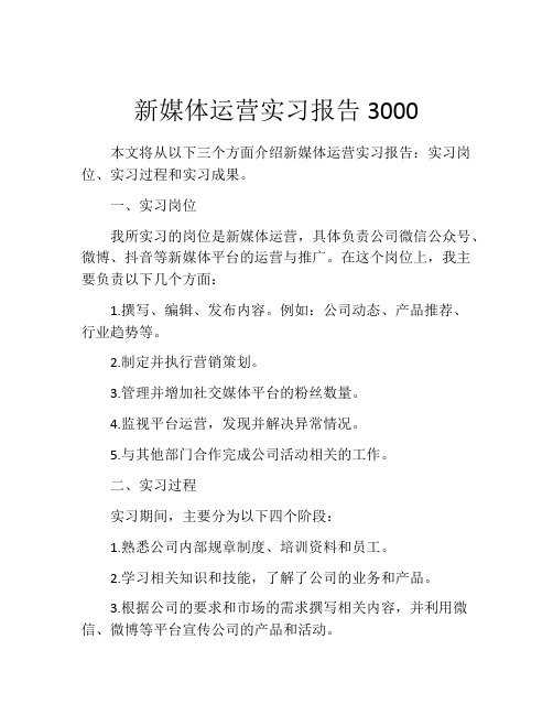 新媒体运营实习报告3000