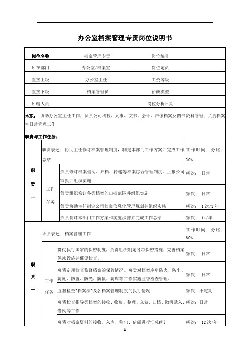 电力办公室档案管理专责岗位说明书