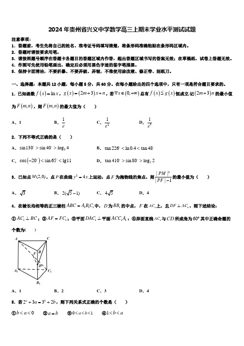 2024年贵州省兴义中学数学高三上期末学业水平测试试题含解析